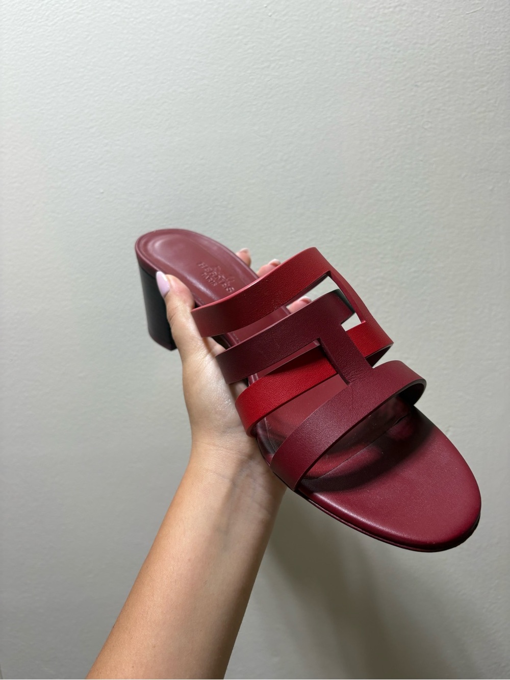 Hermes Red Leather Slide Mule with Block Heel